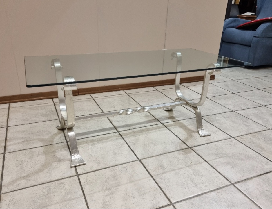 Tavolino da salotto ZEFIRO BN con foglia argento - 120x60 cm