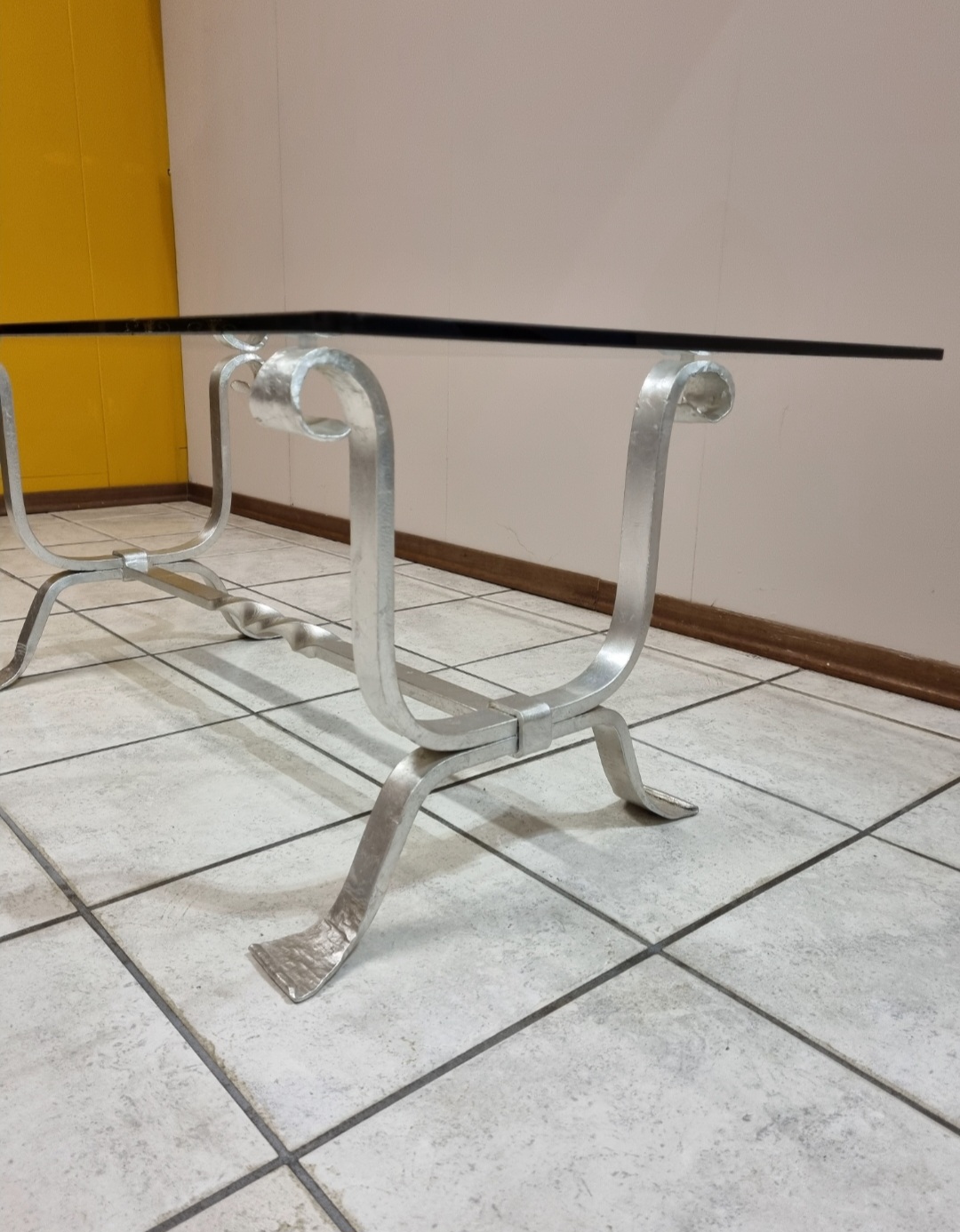 Tavolino da salotto ZEFIRO BN con foglia argento - 120x60 cm