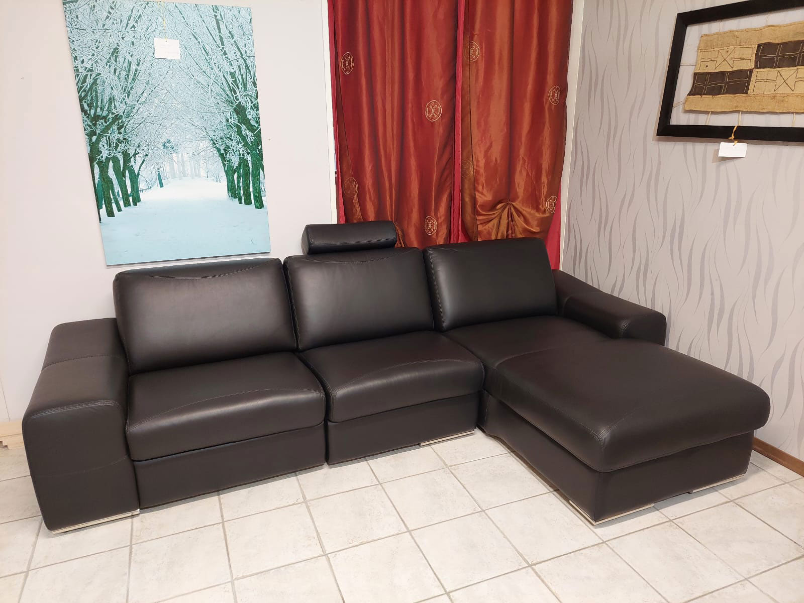 Divano in vera pelle nera ditta ESSEPI Sconto speciale!
