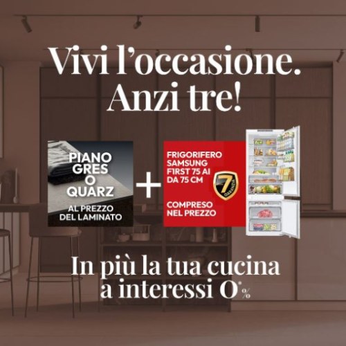 Vivi l’Occasione: Cucine Scavolini con Piano Gres o Quarzo al Prezzo del Laminato + Frigorifero Samsung 75 cm Incluso
